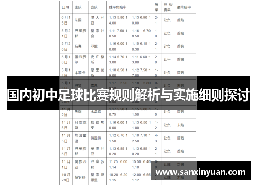 国内初中足球比赛规则解析与实施细则探讨